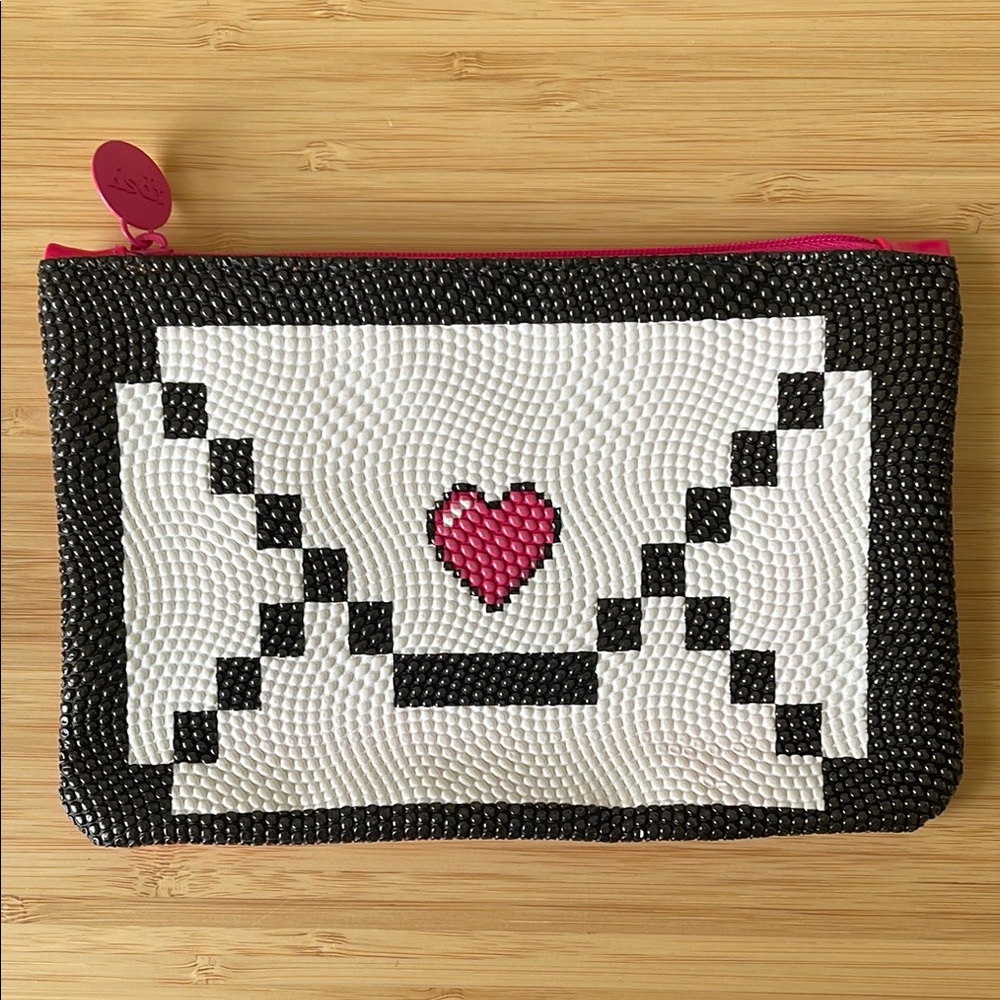 Ipsy Bag - Beaded Pixel Envelope with Heart Pouch